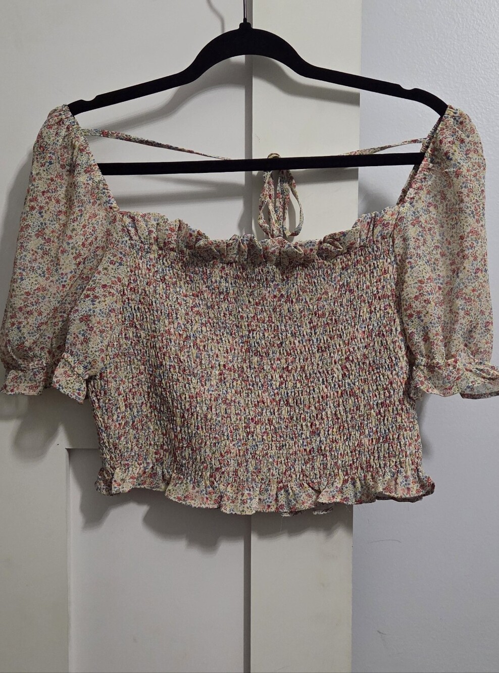 NWT - bohme - Multicolor Floral Smocked Off-Shoulder Crop Top